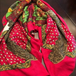 Hermes Paris Cashmere Silk Shawl Red